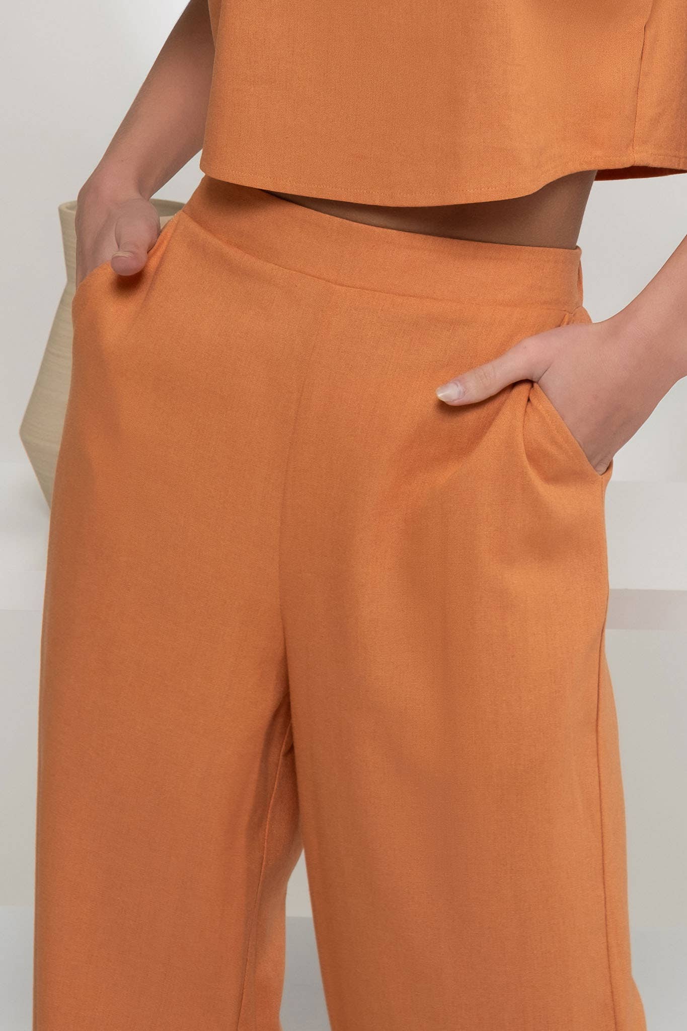 HIGH WAIST WIDE LEG DRESS PANTS: DUSTY ORANGE