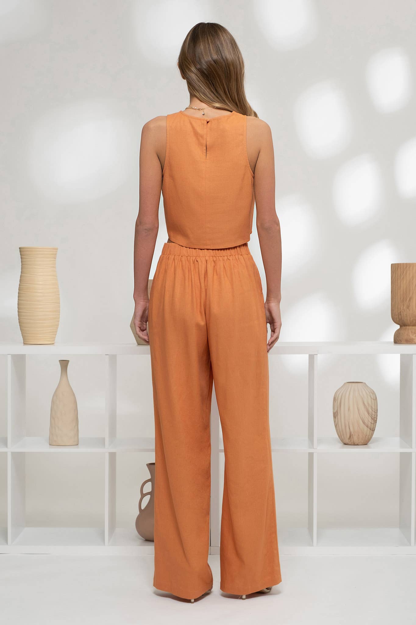 HIGH WAIST WIDE LEG DRESS PANTS: DUSTY ORANGE
