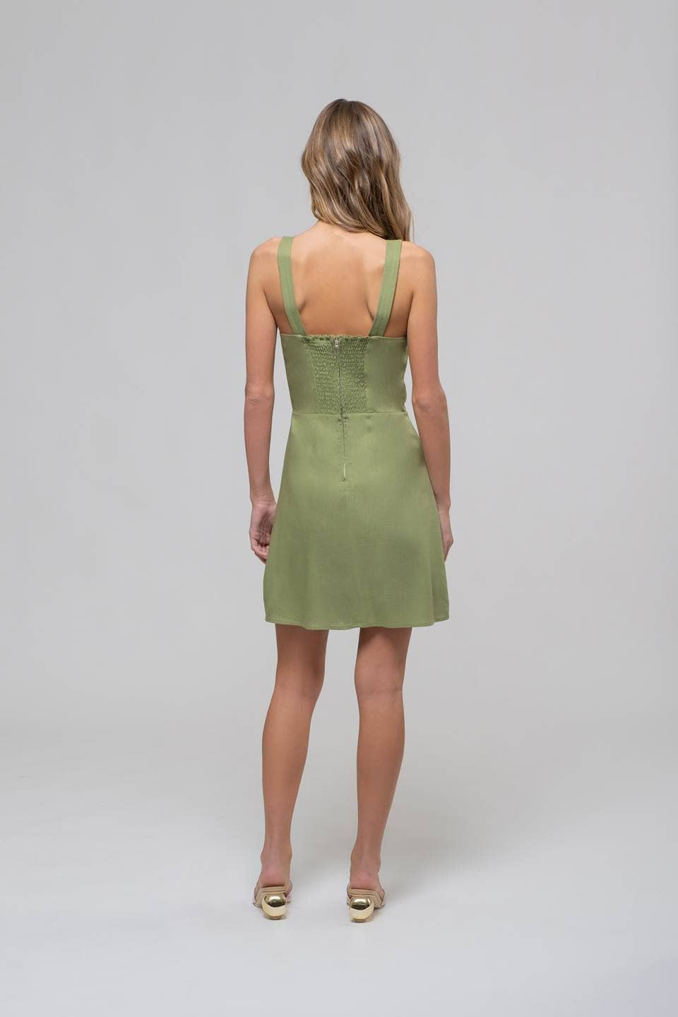 SWEETHEART NECK SLEEVELESS MINI DRESS: GREEN