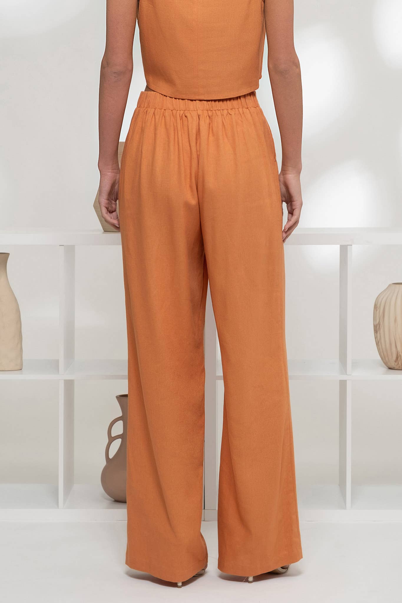 HIGH WAIST WIDE LEG DRESS PANTS: DUSTY ORANGE