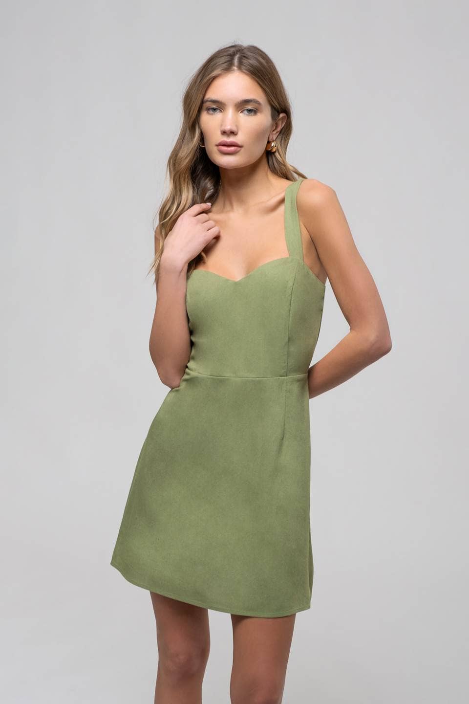 SWEETHEART NECK SLEEVELESS MINI DRESS: GREEN