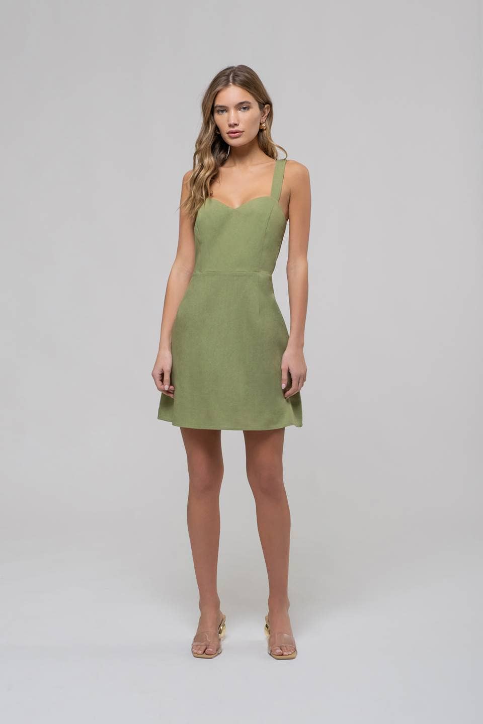 SWEETHEART NECK SLEEVELESS MINI DRESS: GREEN