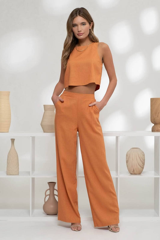 HIGH WAIST WIDE LEG DRESS PANTS: DUSTY ORANGE